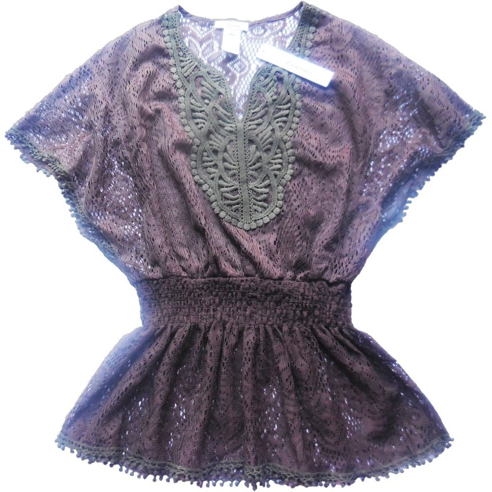 Lace Blouse Brown Top short sleeve tunic